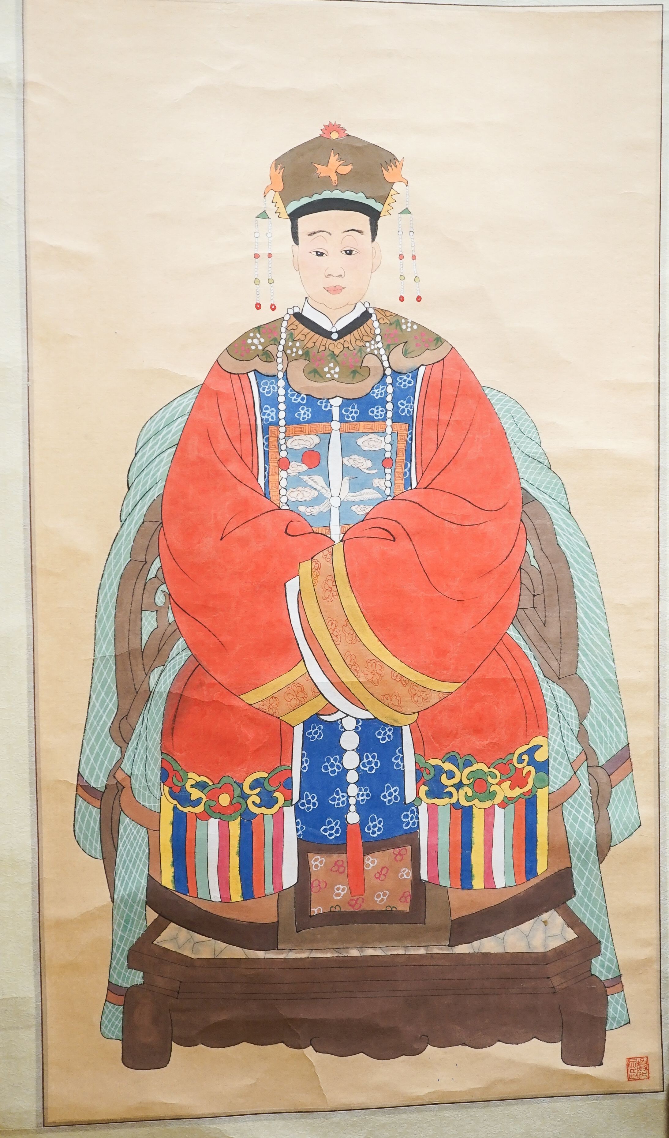 A painted wall hanging, Chinese dignitary